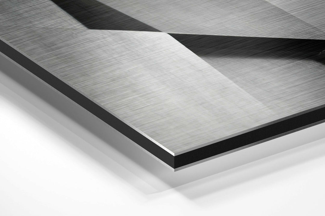 Geometric Buildings Brushed Aluminium Dibond Wall Art.