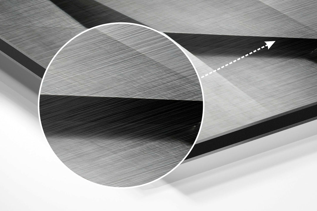 Geometric Buildings Brushed Aluminium Dibond Wall Art.