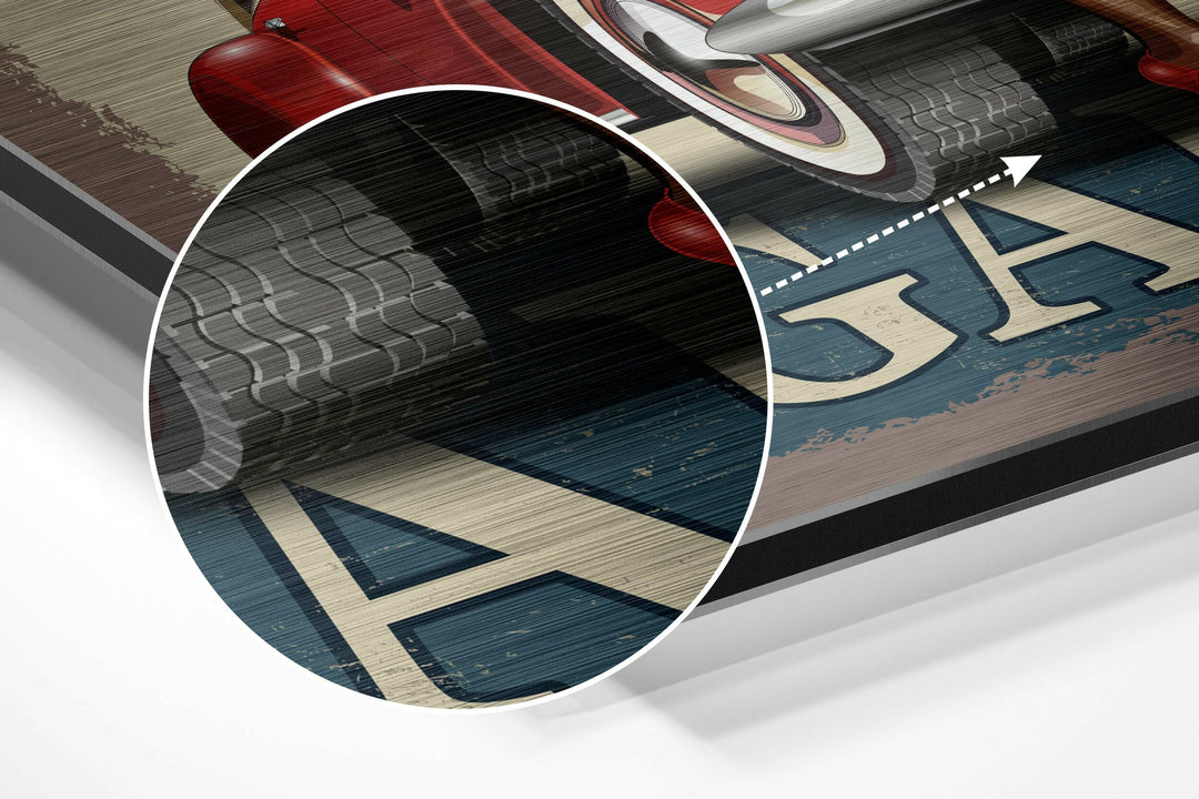 Vintage Garage Brushed Aluminium Dibond Wall Art.