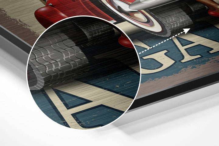 Vintage Garage Brushed Aluminium Dibond Wall Art.