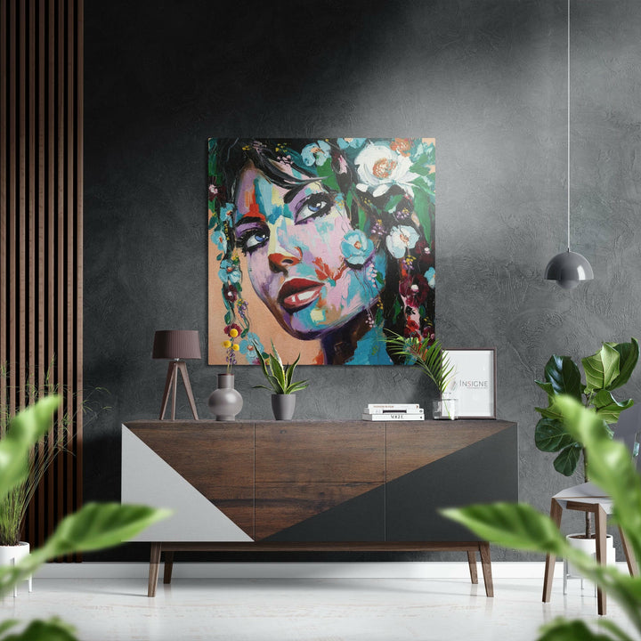 Woman of Flowers Brushed Aluminium Dibond Wall Art.