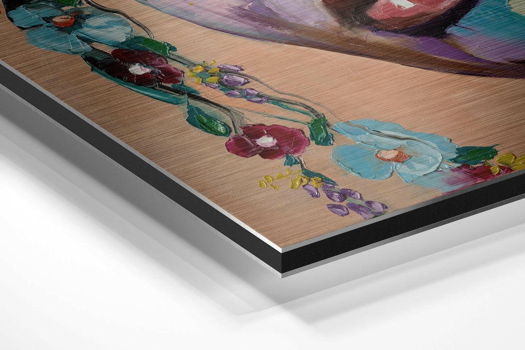 Woman of Flowers Brushed Aluminium Dibond Wall Art.