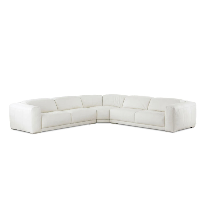 Malibu three-piece square-corner sectional by American Leather, complete front view on white