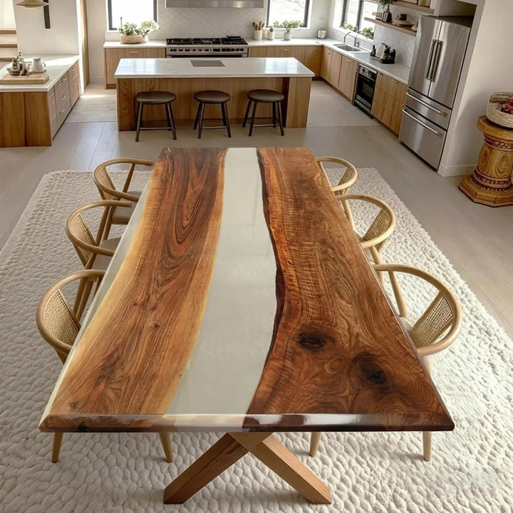 Aspen Walnut Transparent Resin Dining Table by Thomas Dawn