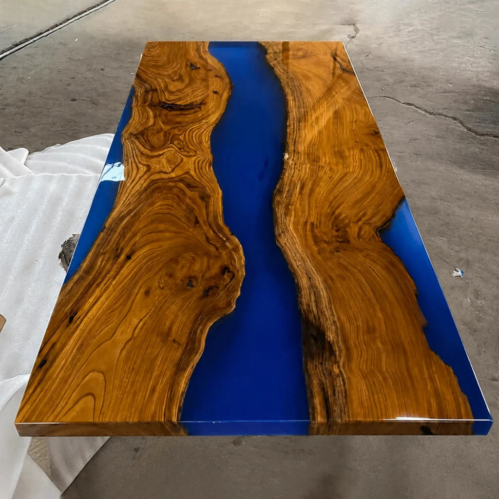 Beverly Hills Blue Olive Wood Dining Table by Thomas Dawn