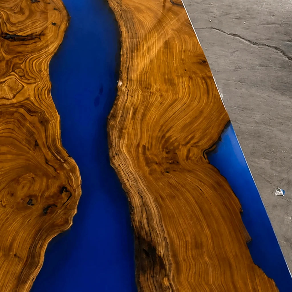 Beverly Hills Blue Olive Wood Dining Table by Thomas Dawn