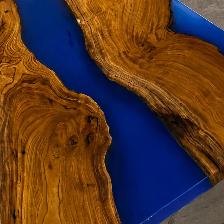 Beverly Hills Blue Olive Wood Dining Table by Thomas Dawn