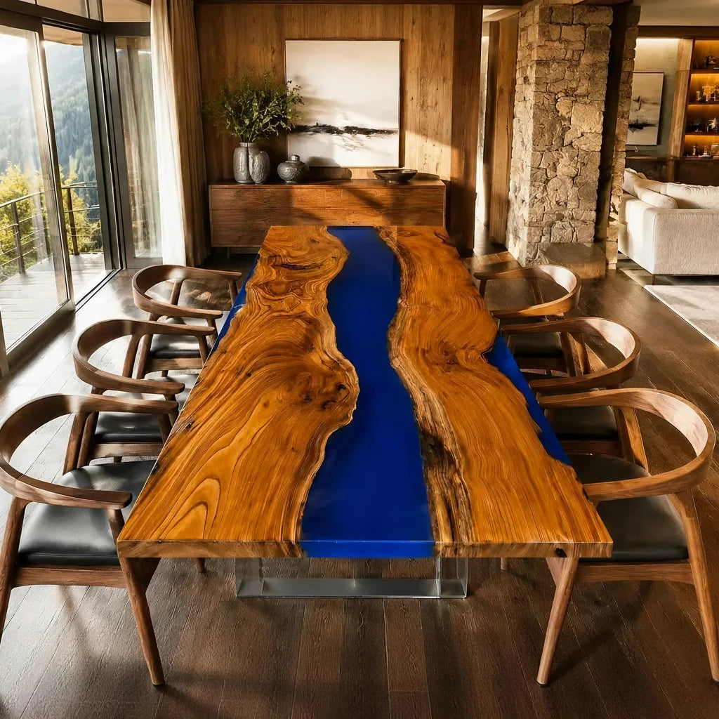 Beverly Hills Blue Olive Wood Dining Table by Thomas Dawn