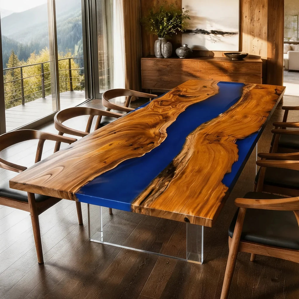 Beverly Hills Blue Olive Wood Dining Table by Thomas Dawn