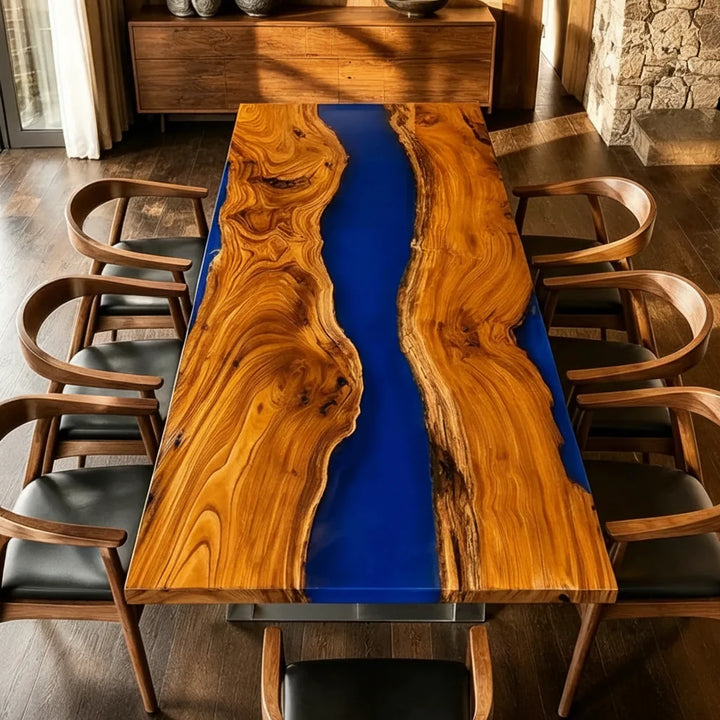 Beverly Hills Blue Olive Wood Dining Table by Thomas Dawn