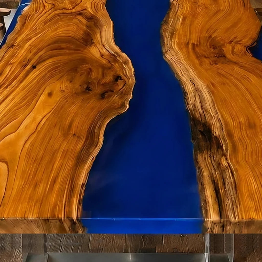 Beverly Hills Blue Olive Wood Dining Table by Thomas Dawn