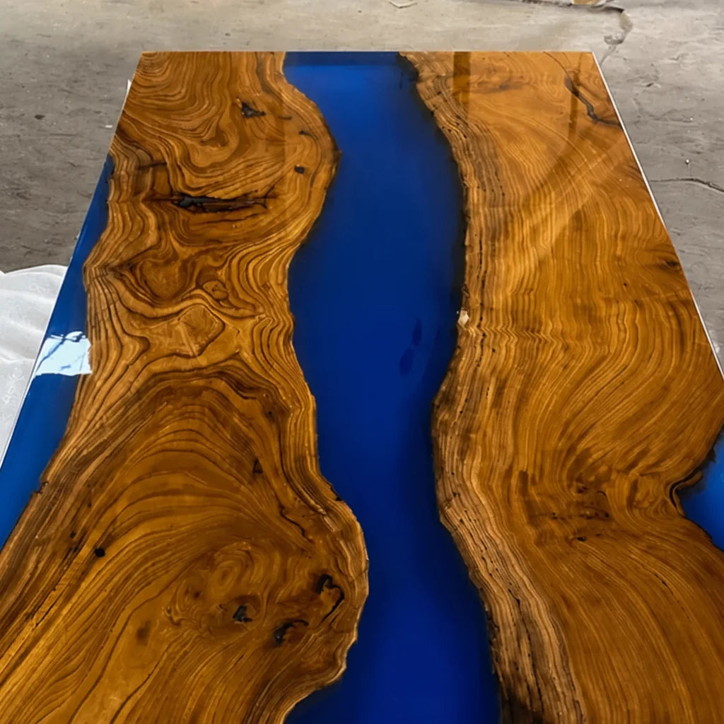 Beverly Hills Blue Olive Wood Dining Table by Thomas Dawn