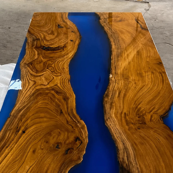 Beverly Hills Blue Olive Wood Dining Table by Thomas Dawn