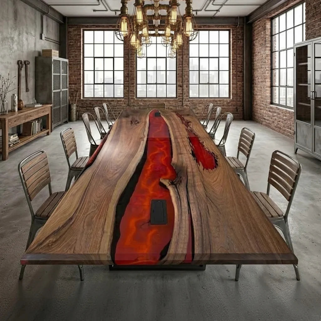 Black Walnut Red Lava River Dining Table by Thomas Dawn