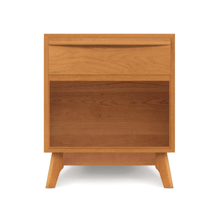 Catalina 1-Drawer Enclosed Shelf Nightstand in a modern bedroom