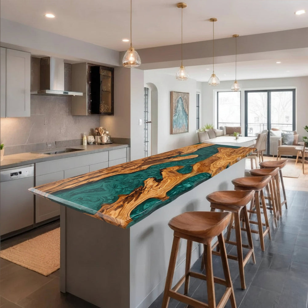 Malibu Emerald Olive Wood Dining Table by Thomas Dawn