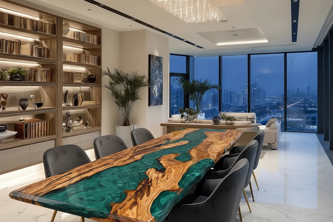 Malibu Emerald Olive Wood Dining Table by Thomas Dawn
