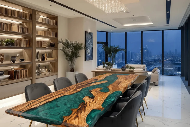 Malibu Emerald Olive Wood Dining Table by Thomas Dawn