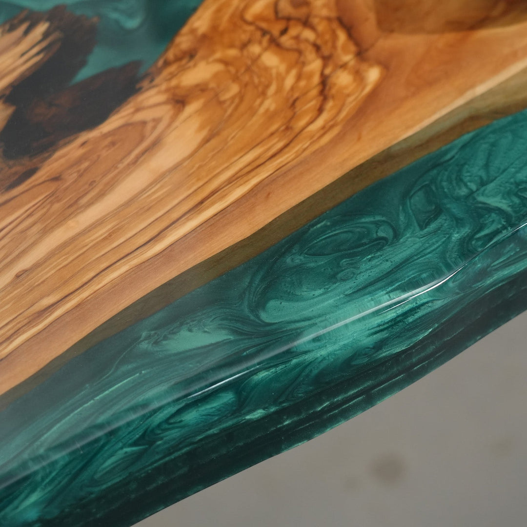 Malibu Emerald Olive Wood Dining Table by Thomas Dawn