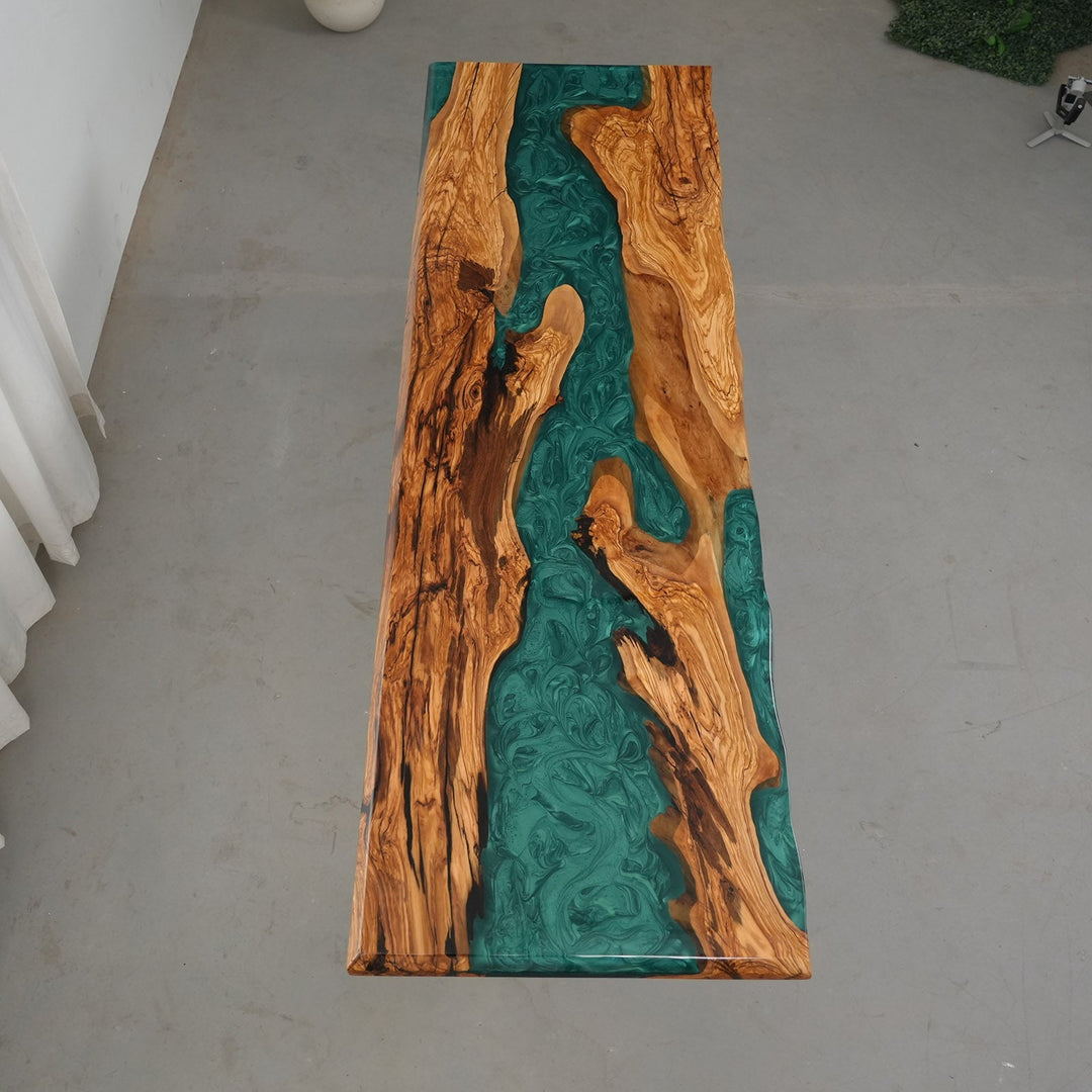Malibu Emerald Olive Wood Dining Table by Thomas Dawn