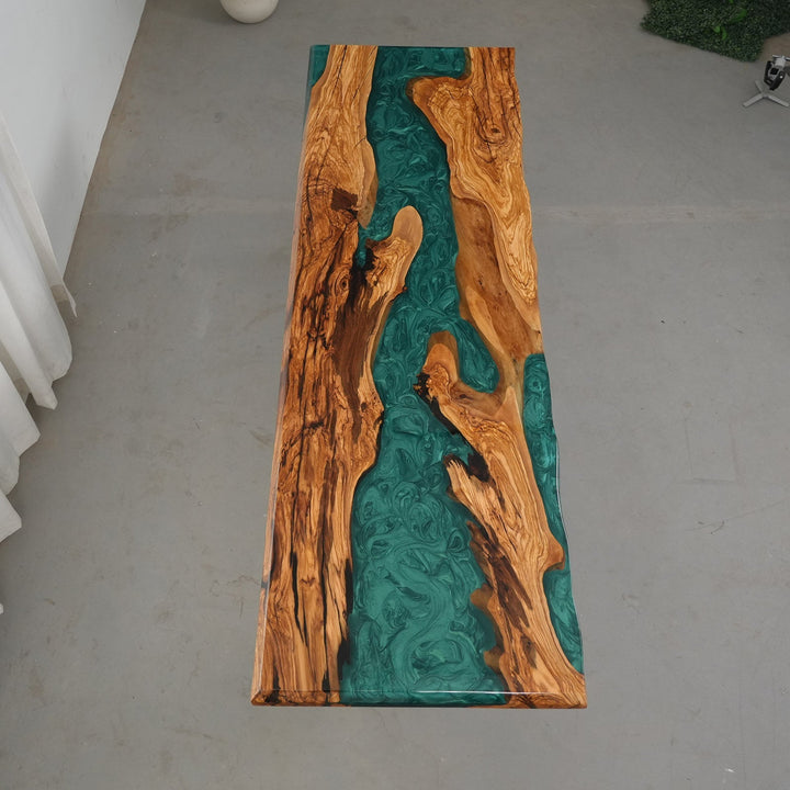 Malibu Emerald Olive Wood Dining Table by Thomas Dawn