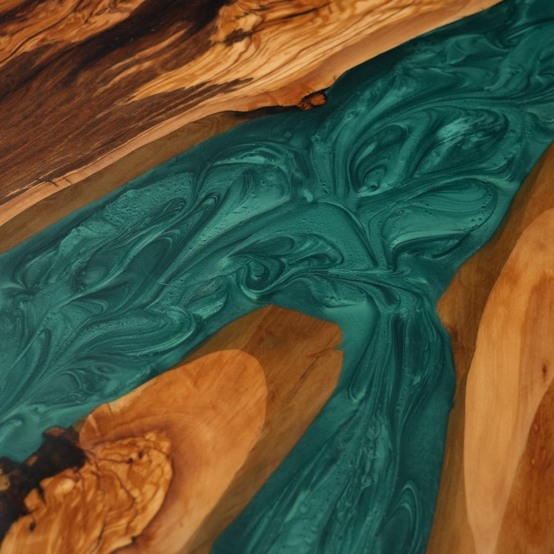 Malibu Emerald Olive Wood Dining Table by Thomas Dawn