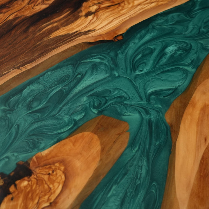 Malibu Emerald Olive Wood Dining Table by Thomas Dawn