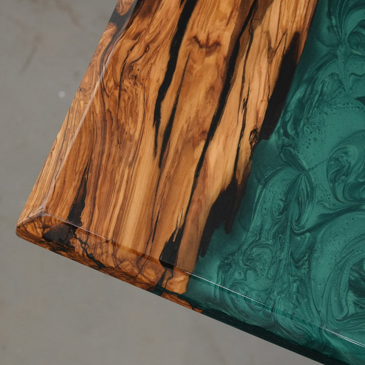 Malibu Emerald Olive Wood Dining Table by Thomas Dawn
