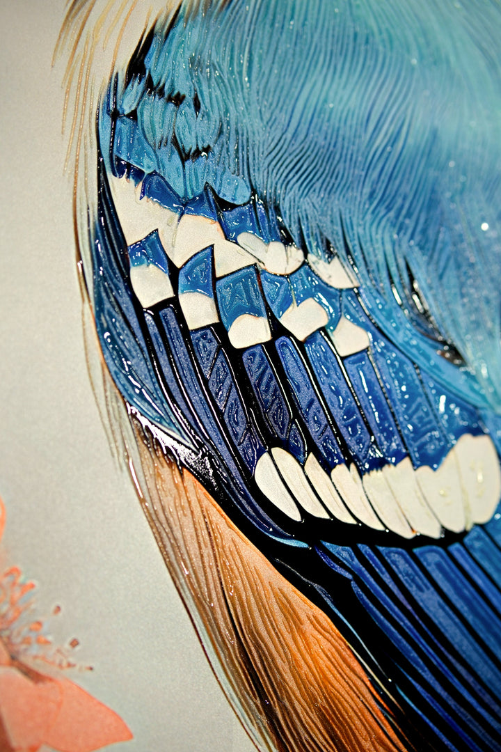 Sapphire Songbird — Haptic 3D Embossed + High-Gloss Lacquer Print Insigne Art Design