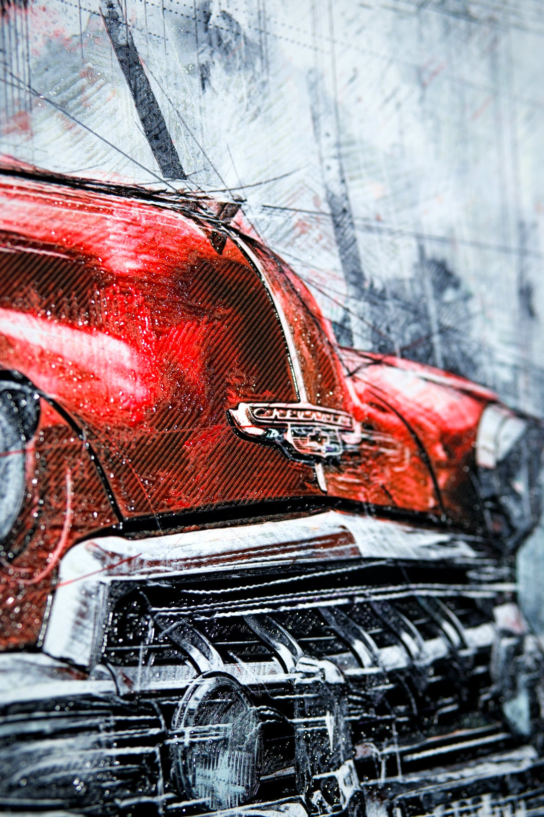 Crimson Chrome Classic — Haptic 3D Embossed + Gloss Lacquer Print Home &amp; Garden > Decor > Artwork > Posters, Prints, &amp; Visual Artwork Insigne Art Design