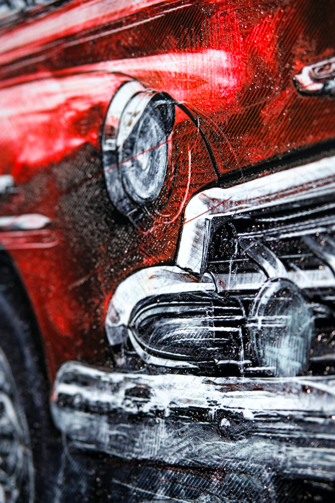 Crimson Chrome Classic — Haptic 3D Embossed + Gloss Lacquer Print Home &amp; Garden > Decor > Artwork > Posters, Prints, &amp; Visual Artwork Insigne Art Design