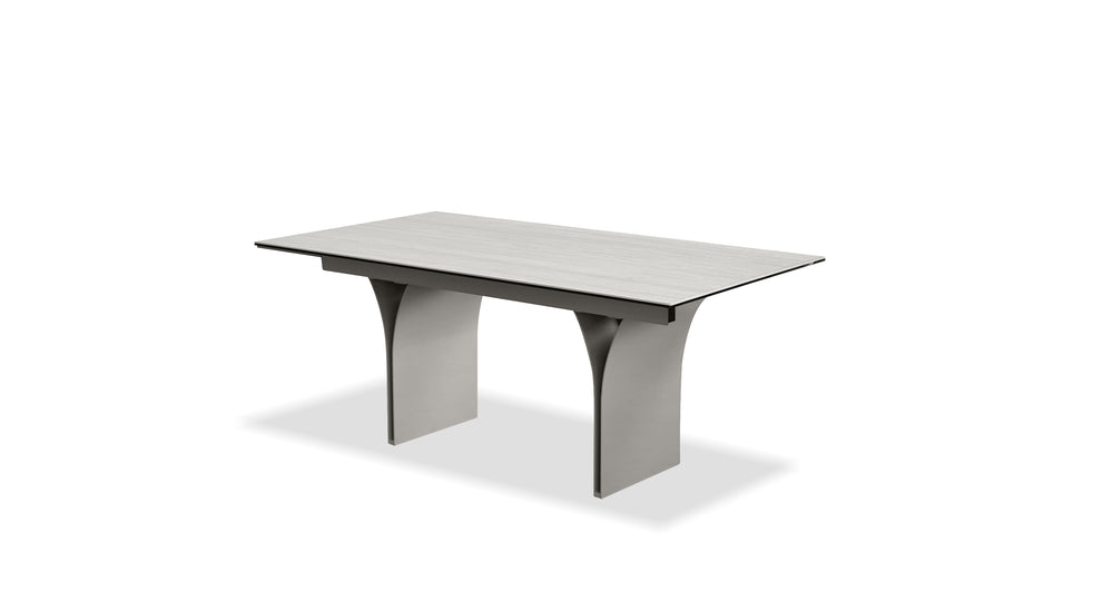 CAMBER Dining Table in Bianco Bocciardato Travertine Mobital