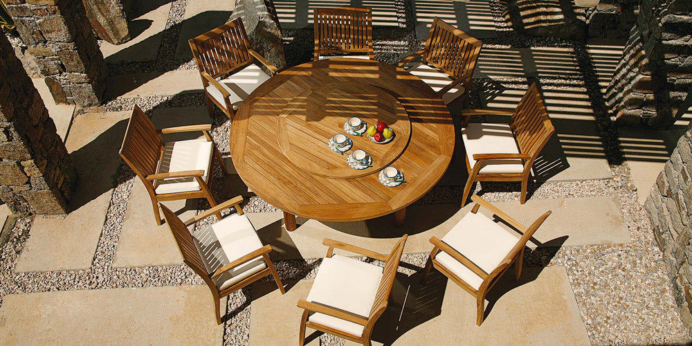 Drummond Table 150 Round by Barlow Tyrie – Drummond collection lifestyle