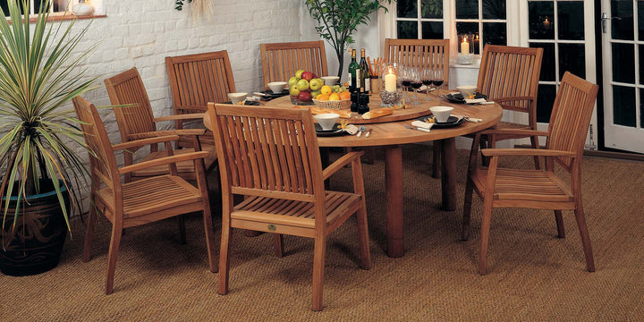 Drummond Table 150 Round by Barlow Tyrie – Drummond collection lifestyle