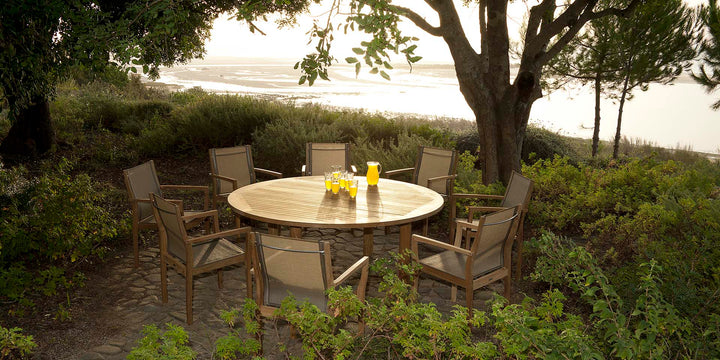 Drummond Table 150 Round by Barlow Tyrie – Drummond collection lifestyle
