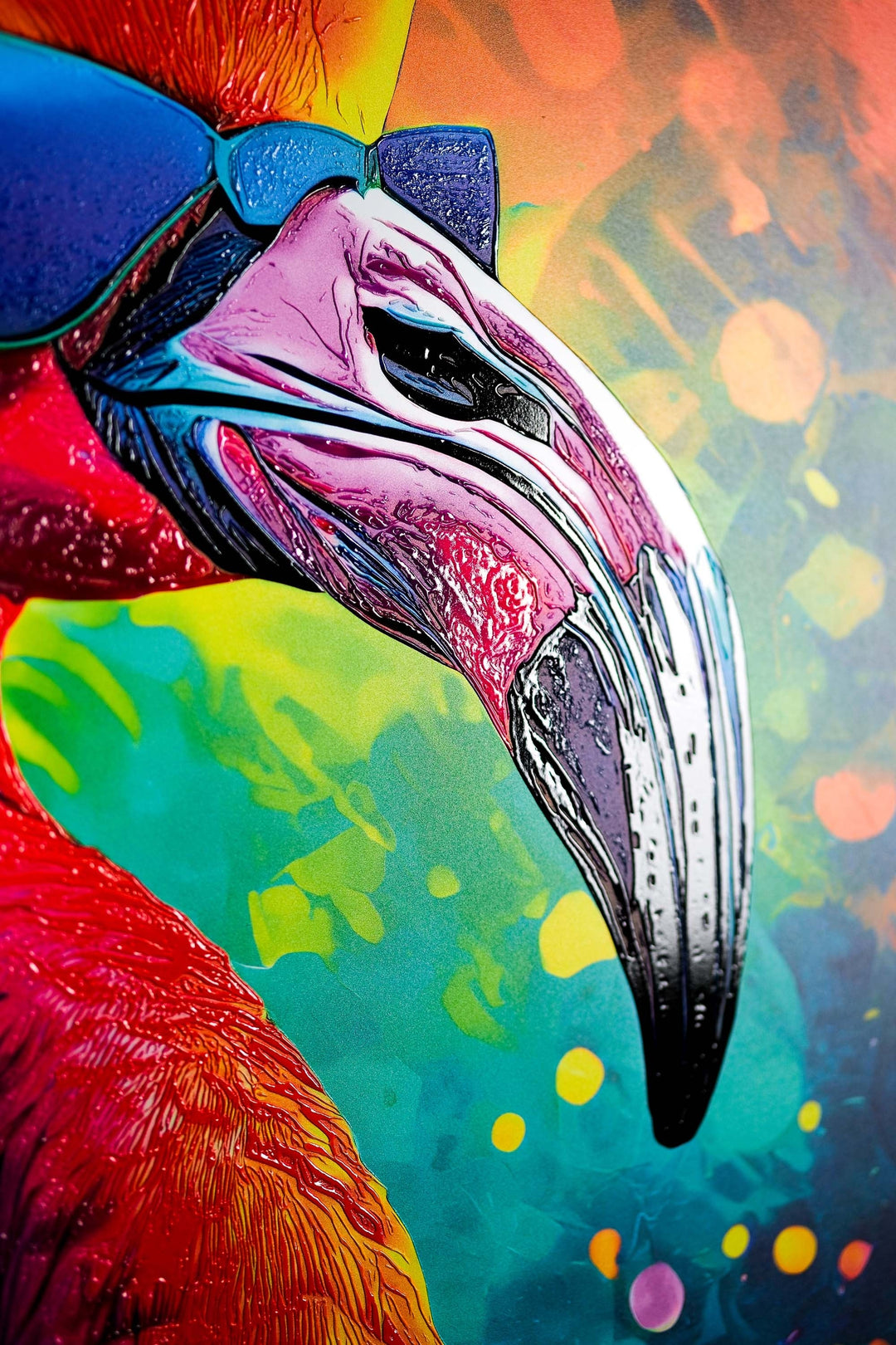 Electric Flamingo Groove — 3D Haptic Embossed High-Gloss Luxury Wall Art Insigne Art Design
