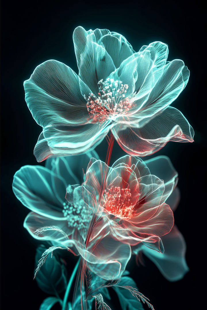 Cyan Ether Blooms — 3D Haptic Embossed High-Gloss Luxury Wall Art Insigne Art Design