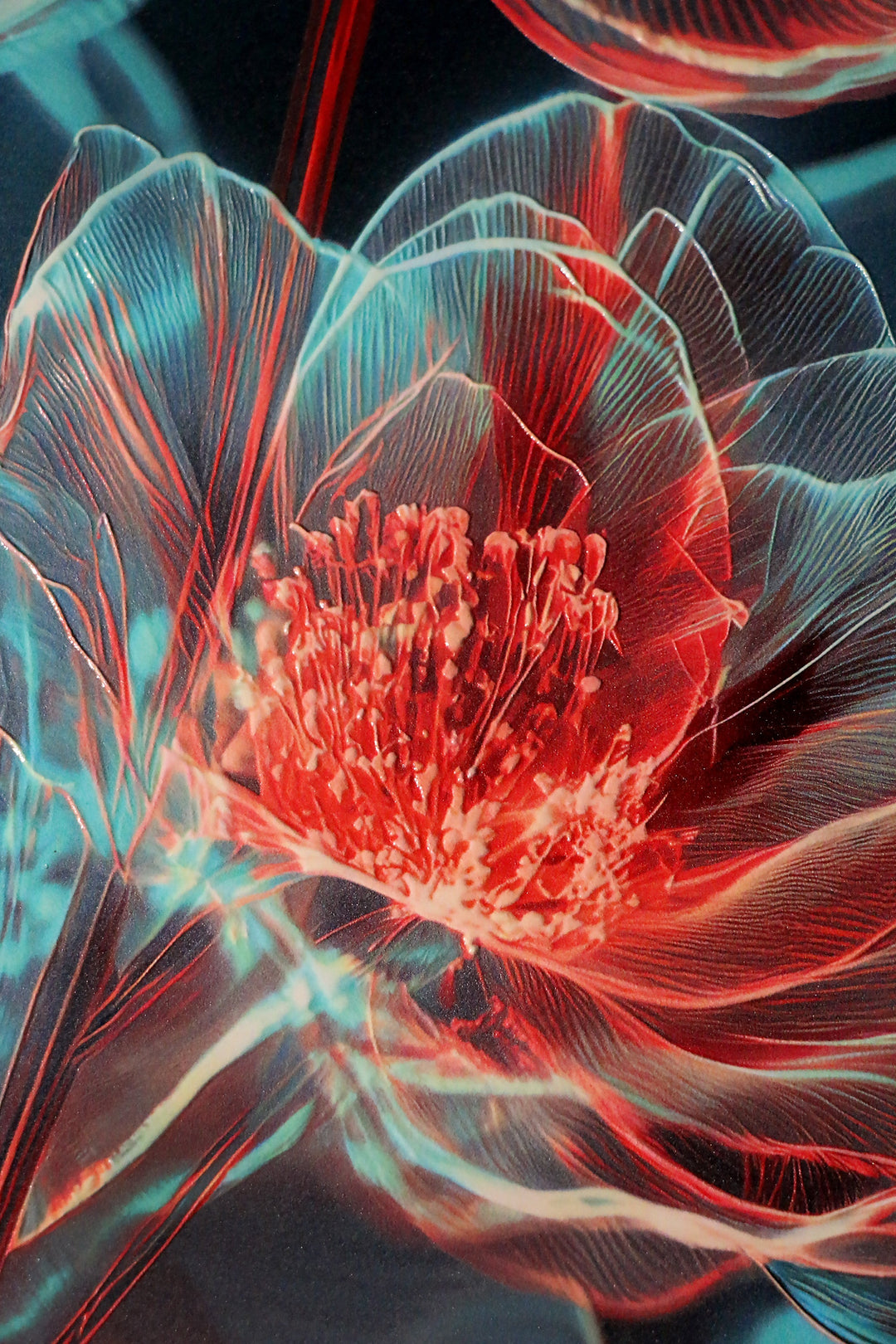 Cyan Ether Blooms — 3D Haptic Embossed High-Gloss Luxury Wall Art Insigne Art Design