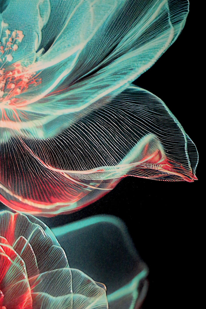 Cyan Ether Blooms — 3D Haptic Embossed High-Gloss Luxury Wall Art Insigne Art Design