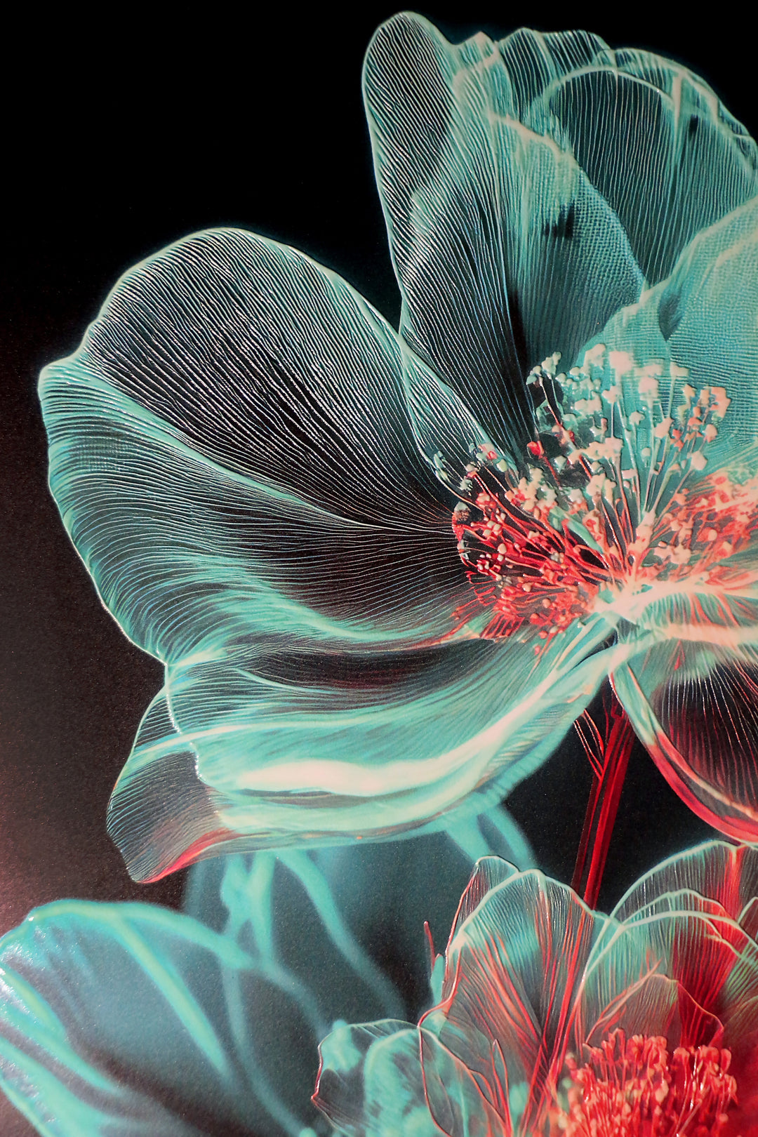 Cyan Ether Blooms — 3D Haptic Embossed High-Gloss Luxury Wall Art Insigne Art Design