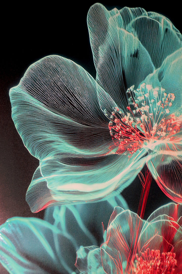 Cyan Ether Blooms — 3D Haptic Embossed High-Gloss Luxury Wall Art Insigne Art Design
