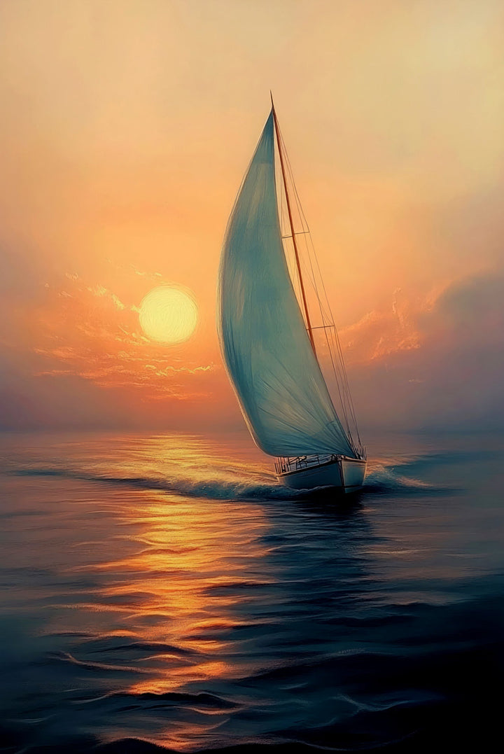 Azure Voyage: Golden Horizon — 3D Haptic Embossed High-Gloss Luxury Wall Art Insigne Art Design