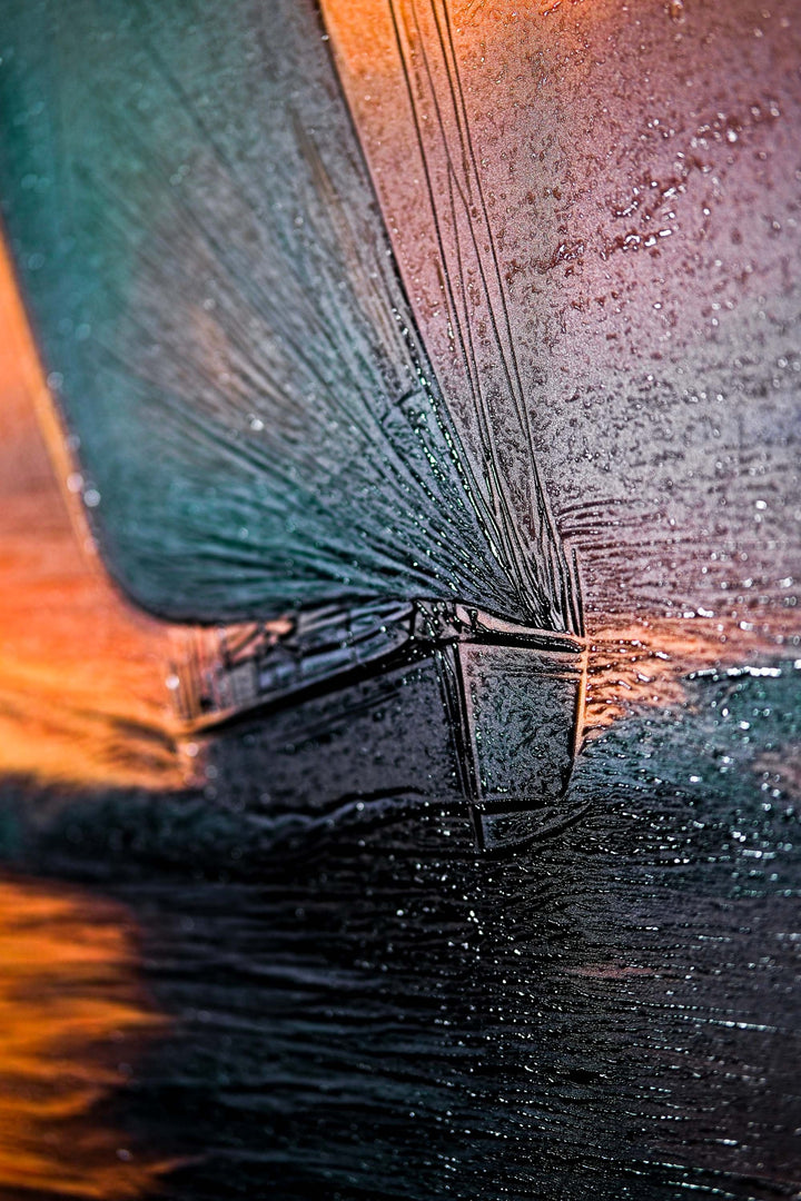 Azure Voyage: Golden Horizon — 3D Haptic Embossed High-Gloss Luxury Wall Art Insigne Art Design