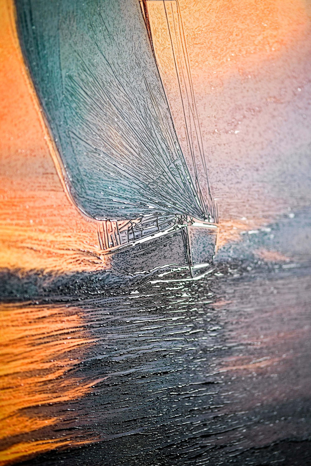 Azure Voyage: Golden Horizon — 3D Haptic Embossed High-Gloss Luxury Wall Art Insigne Art Design