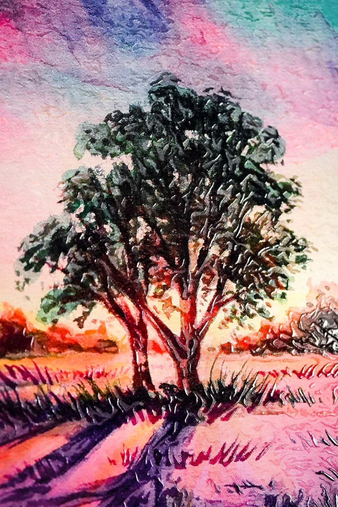 Lavender Sunset Tree — 3D Haptic Embossed High-Gloss Luxury Wall Art Home &amp; Garden > Decor > Artwork > Posters, Prints, &amp; Visual Artwork Insigne Art Design
