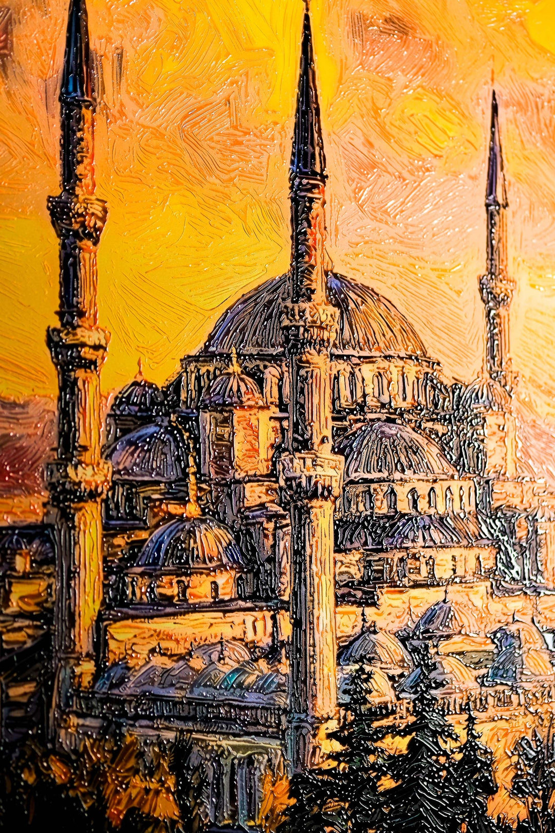 Golden Sunset Serenade: Blue Mosque — 3D Haptic Embossed High-Gloss Luxury Wall Art Home &amp; Garden > Decor > Artwork > Posters, Prints, &amp; Visual Artwork Insigne Art Design