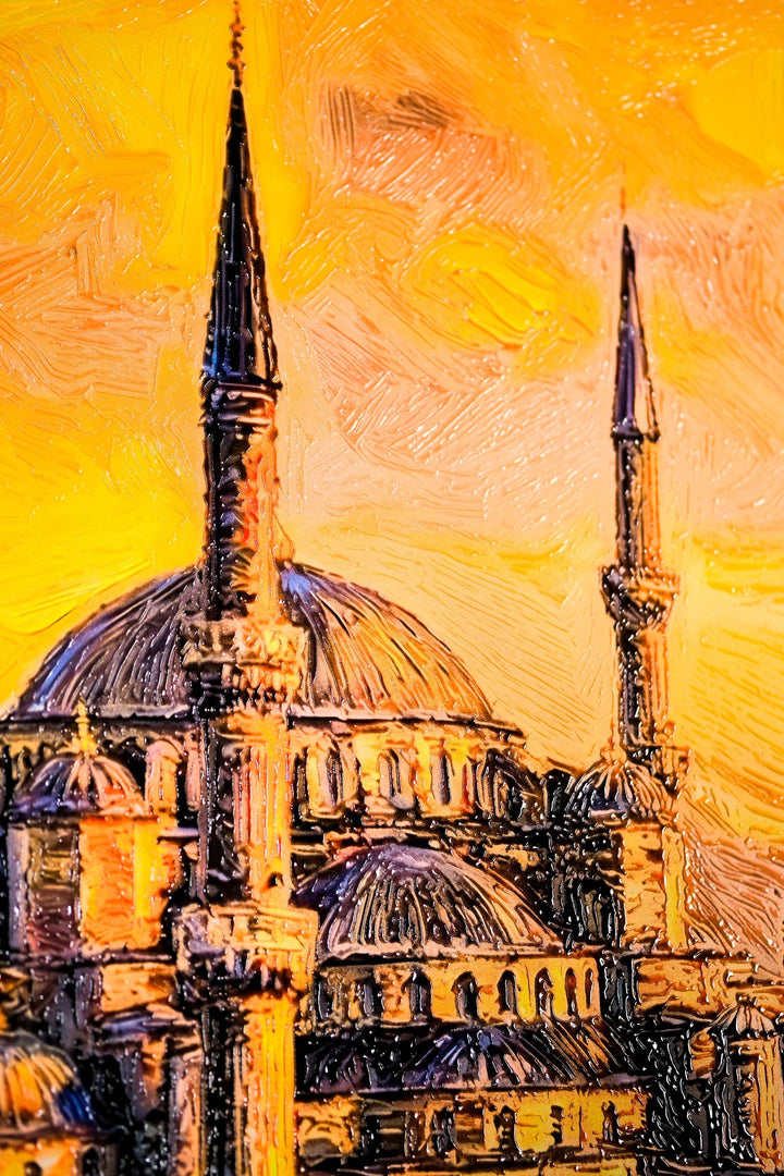 Golden Sunset Serenade: Blue Mosque — 3D Haptic Embossed High-Gloss Luxury Wall Art Home &amp; Garden > Decor > Artwork > Posters, Prints, &amp; Visual Artwork Insigne Art Design