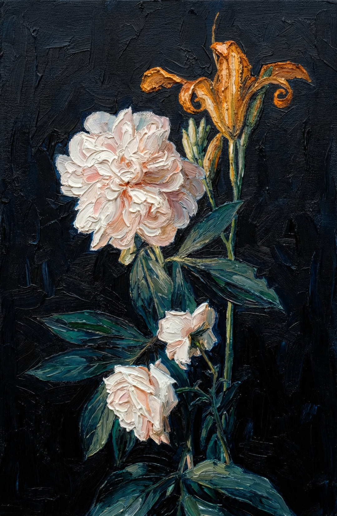 Midnight Peony & Amber Lily — 3D Haptic Embossed High-Gloss Luxury Wall Art Home & Garden > Decor > Artwork > Posters, Prints, & Visual Artwork Insigne Art Design