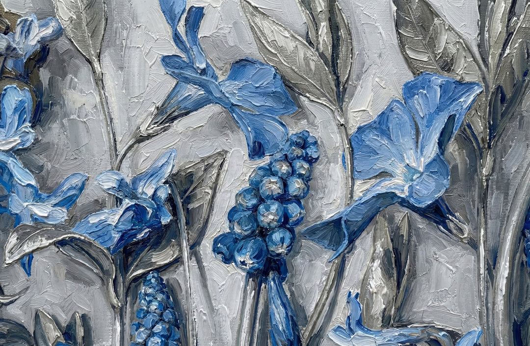 Sapphire Flora Relief — 3D Haptic Embossed High-Gloss Luxury Wall Art Home & Garden > Decor > Artwork > Posters, Prints, & Visual Artwork Insigne Art Design