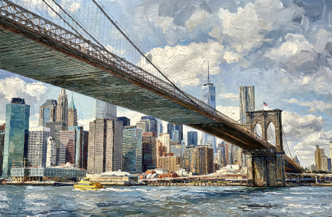 Gotham’s Golden Gateway: Brooklyn Bridge — 3D Haptic Embossed High-Gloss Luxury Wall Art Home & Garden > Decor > Artwork > Posters, Prints, & Visual Artwork Insigne Art Design